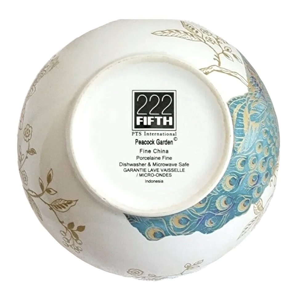 222 FIFTH Peacock Garden Single (1) Porcelain Soup/Cereal Bowl (Retired) - Picture 5 of 6